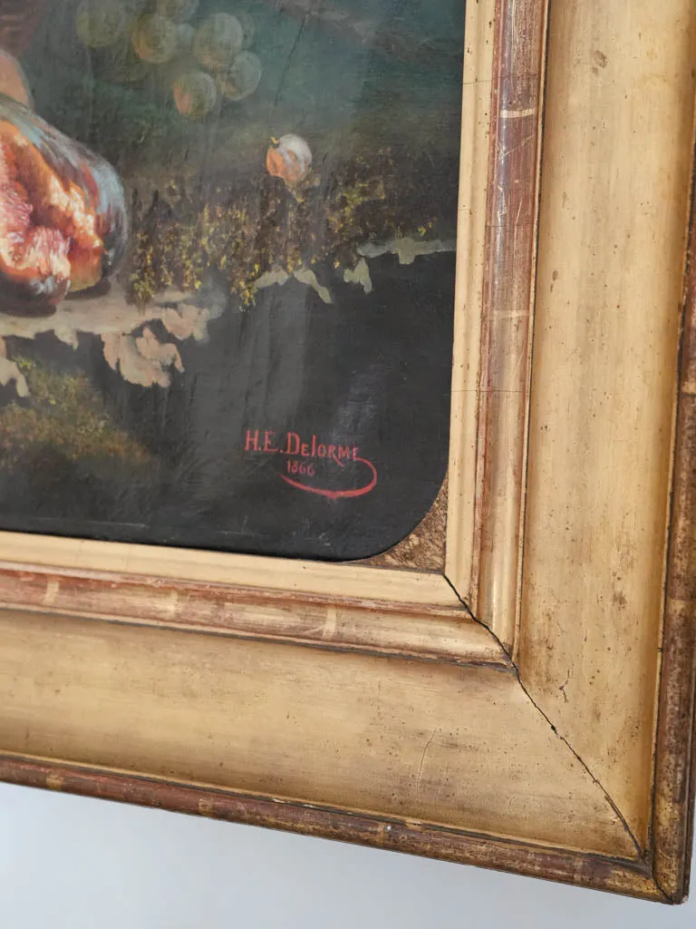 1866 Autumn Still Life Painting by H.E. Delorme – Signed, Original Frame 50½ x 40½"