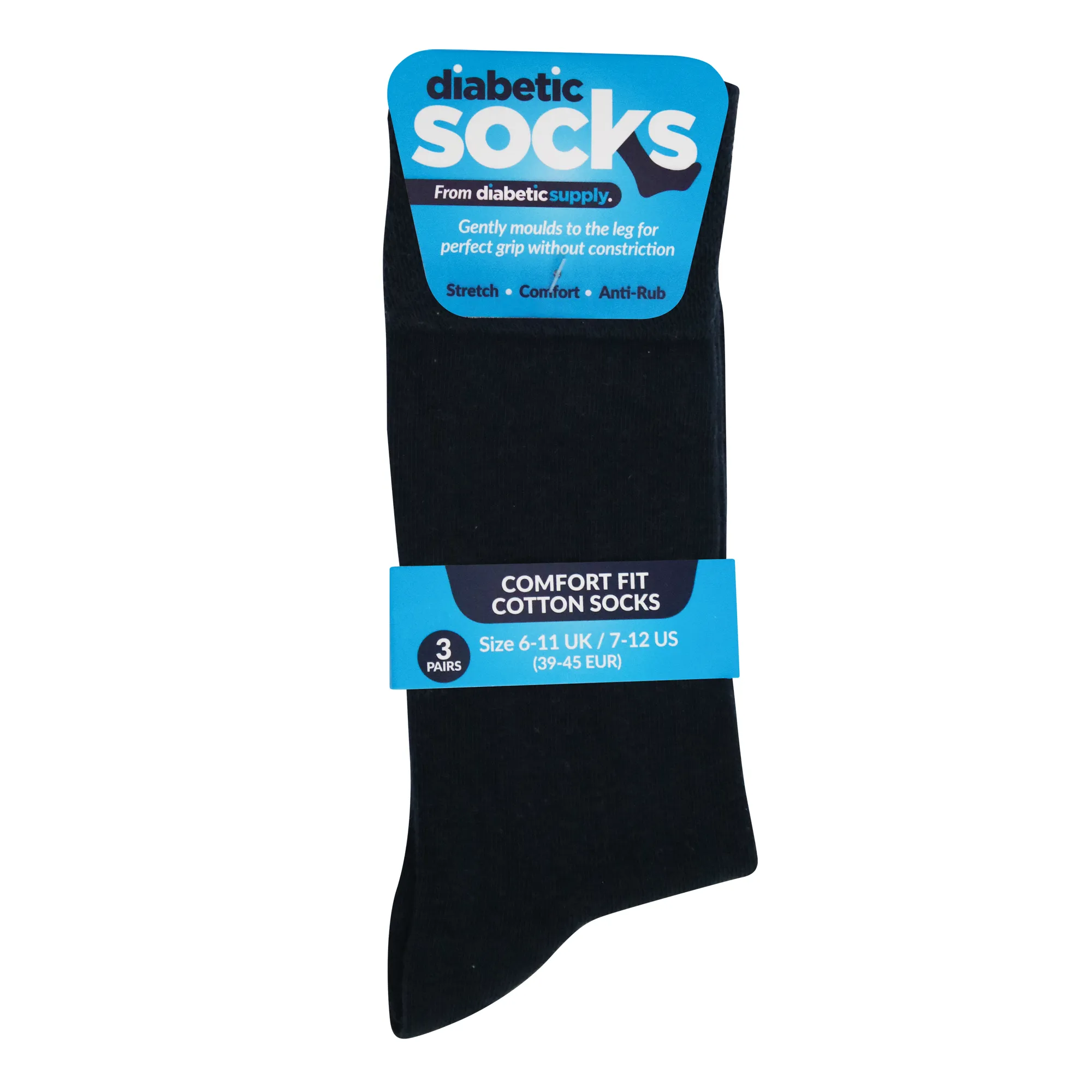 3 Pairs Blues - Mens Diabetic Soft Grip Non Elastic Loose Weave Top Diabetic Socks Size 6-11