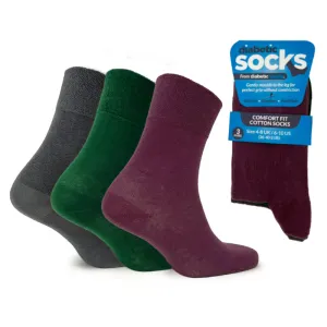 3 Pairs Dark Mix - Ladies Diabetic Soft Grip Non Elastic Loose Weave Top Diabetic Socks Size 4-8
