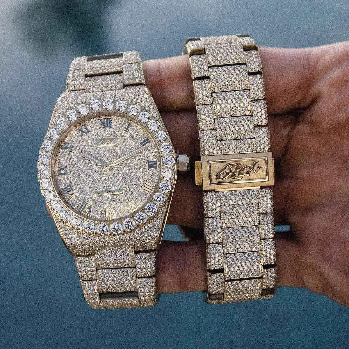 42MM Fully Iced Alpha Era in Gold