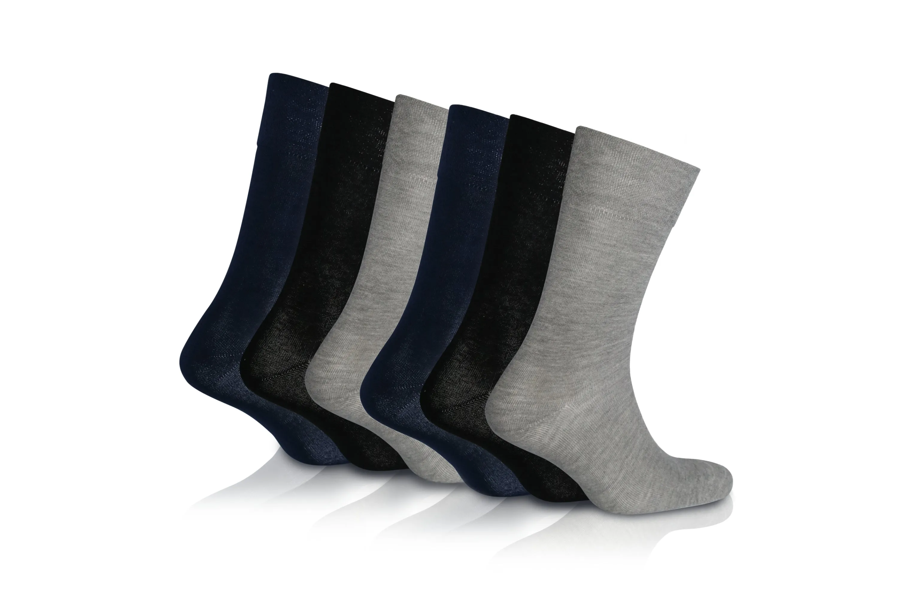 6 Pairs - Grey/Blue/Black - Mens Diabetic Soft Grip Non Elastic Loose Weave Top Diabetic Socks Size 6-11