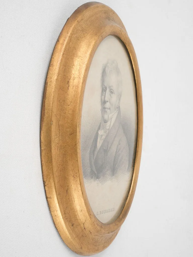 Antique French engraved portrait of a man in gilded frame 12¼" x 9½"