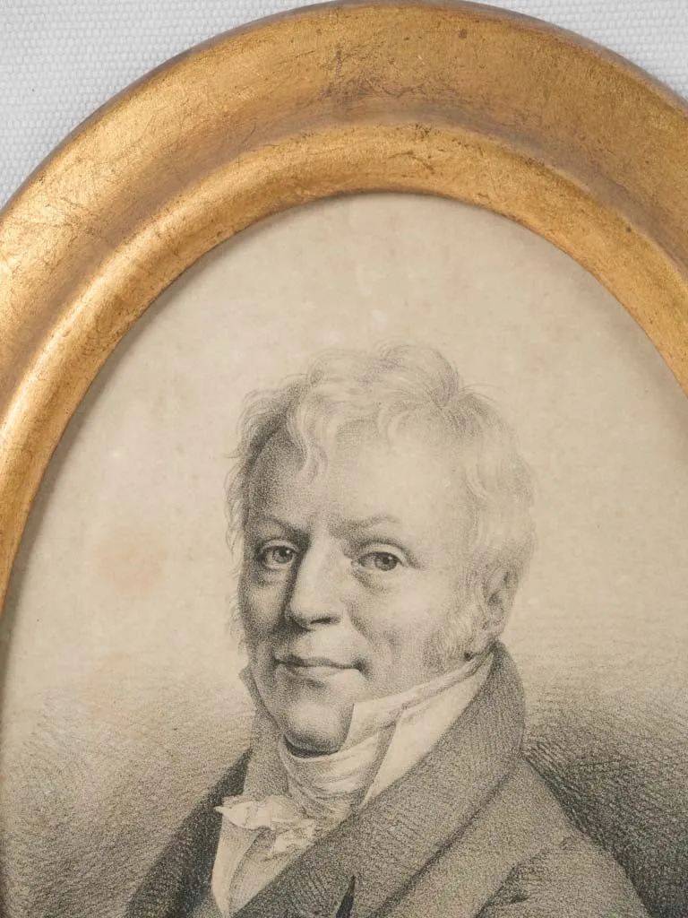 Antique French engraved portrait of a man in gilded frame 12¼" x 9½"