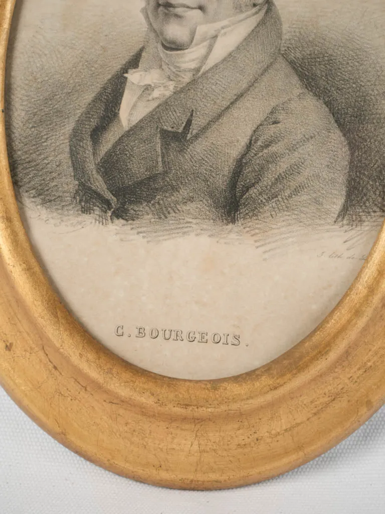 Antique French engraved portrait of a man in gilded frame 12¼" x 9½"