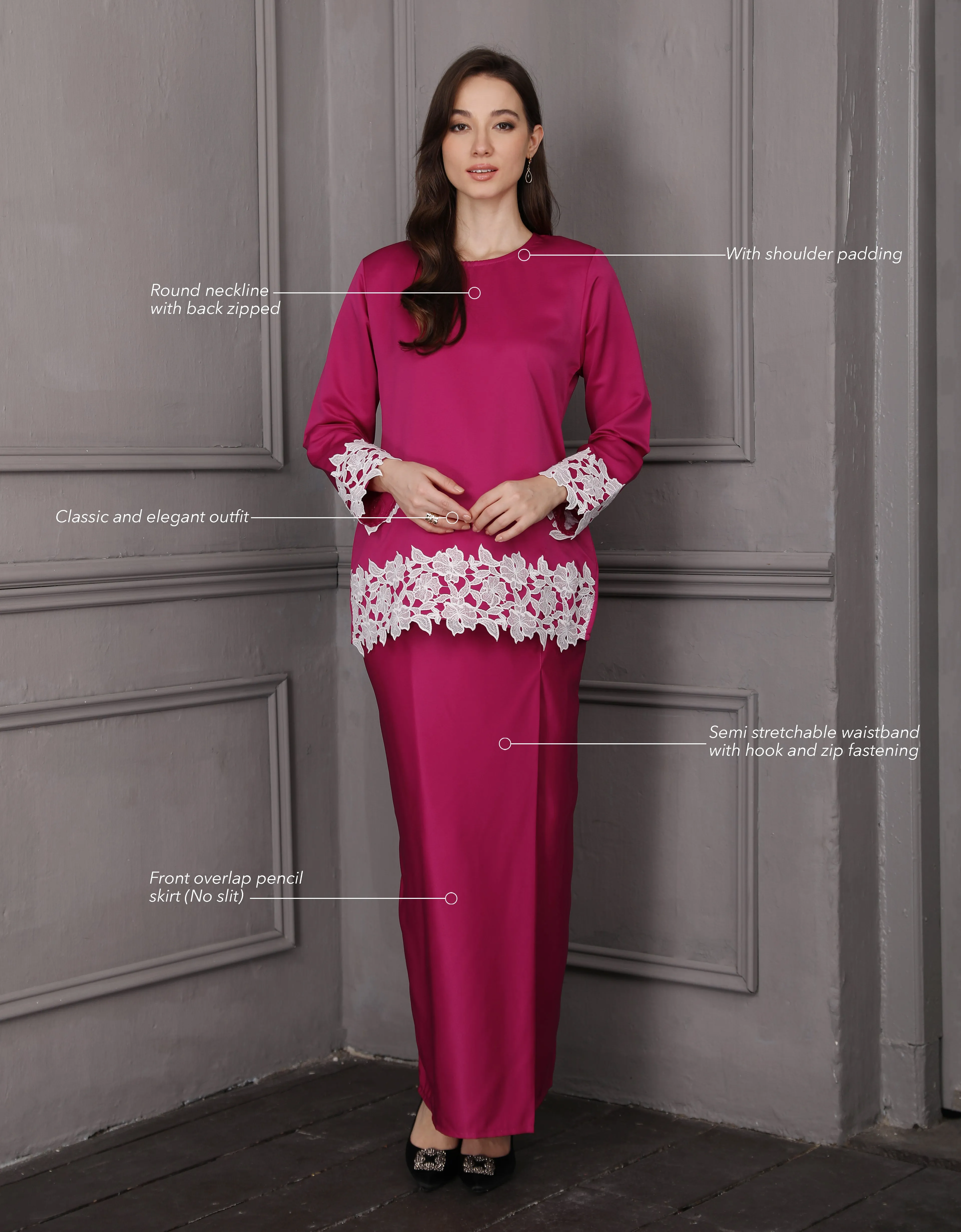 BAJU KURUNG KEDAH JULYA (FUCHSIA PINK)