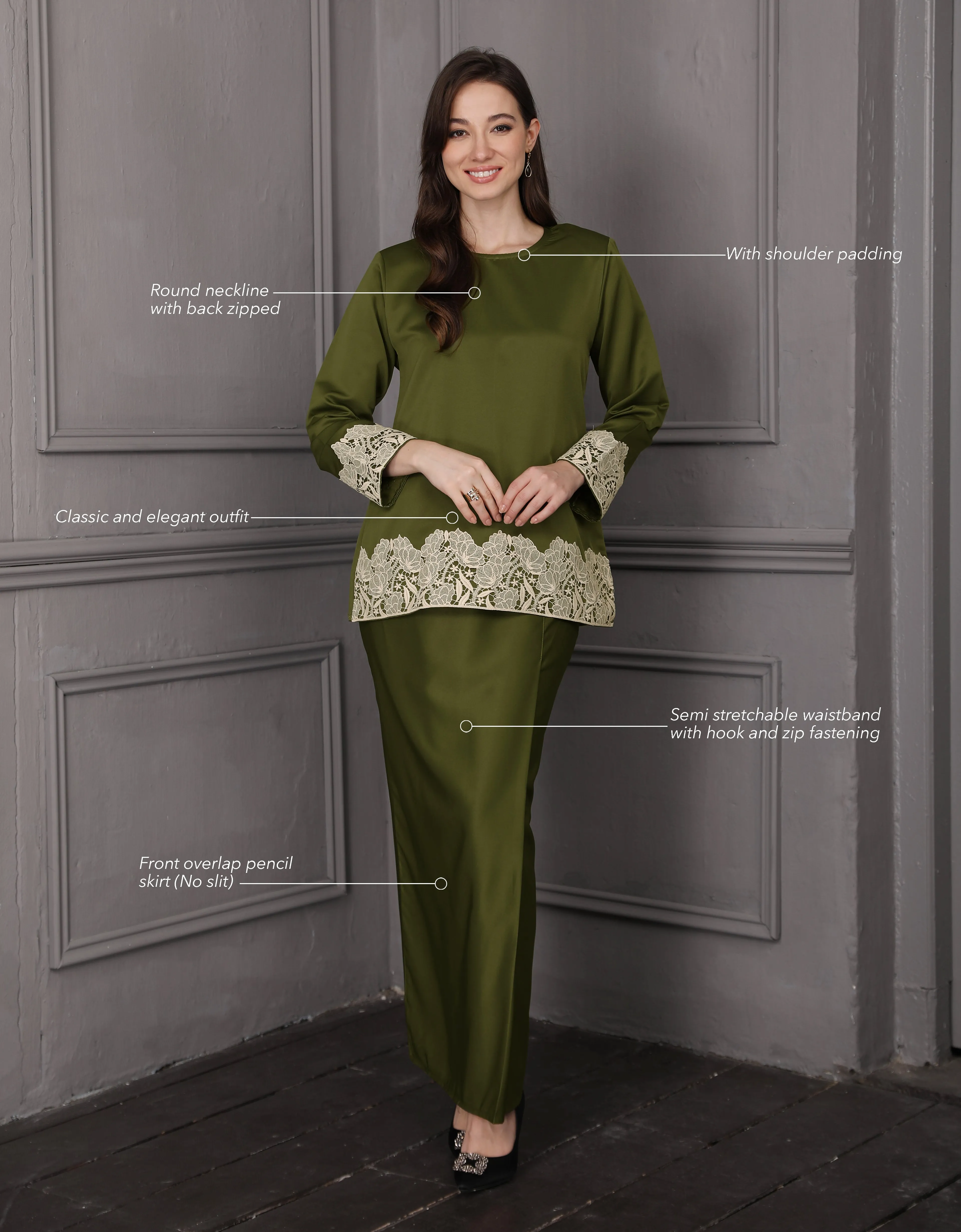 BAJU KURUNG KEDAH JULYA (OLIVE)