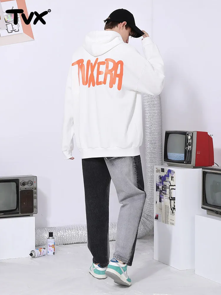Cartoon TV man letter-printed pullover drawstring hoodie