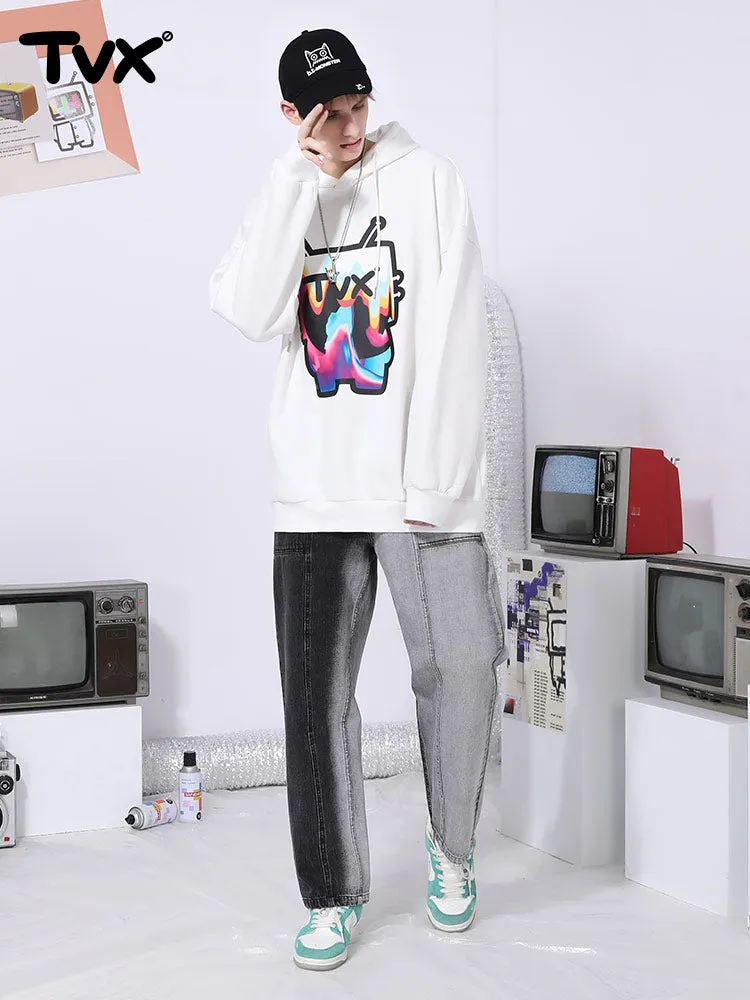 Cartoon TV man letter-printed pullover drawstring hoodie