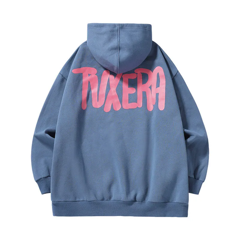 Cartoon TV man letter-printed pullover drawstring hoodie