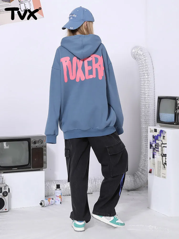 Cartoon TV man letter-printed pullover drawstring hoodie