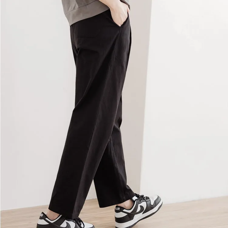 Cotton Elastic Waist Straight Leg Harem Pants Trousers