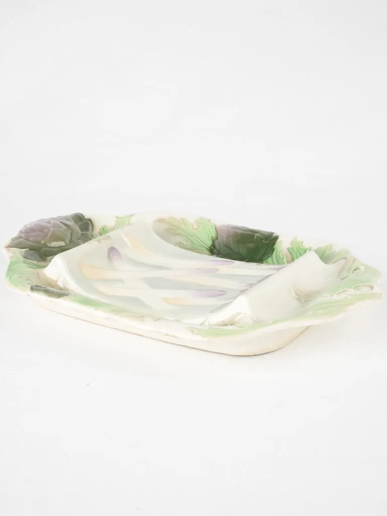 Curved asparagus cradle w/ purple artichoke detail 10¼" x 15"