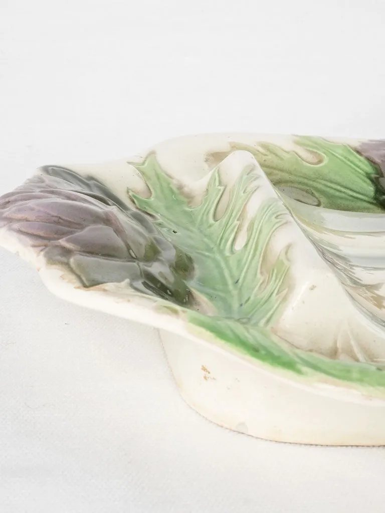 Curved asparagus cradle w/ purple artichoke detail 10¼" x 15"