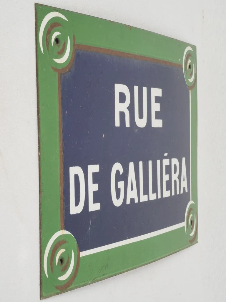 Early 20th Century Parisian Enamel Iron Street Sign – Rue de Galliera 13¾" x 19¾"