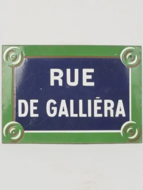 Early 20th Century Parisian Enamel Iron Street Sign – Rue de Galliera 13¾" x 19¾"