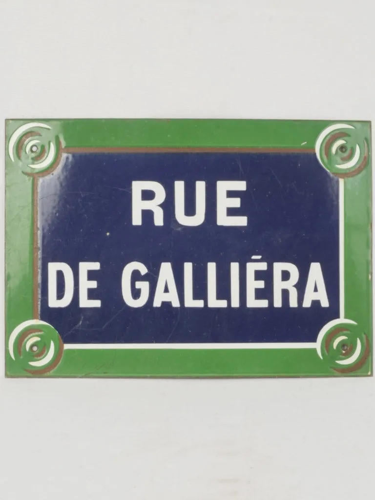 Early 20th Century Parisian Enamel Iron Street Sign – Rue de Galliera 13¾" x 19¾"