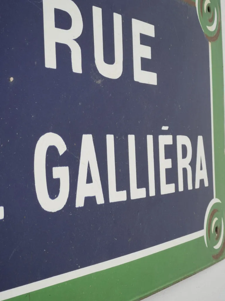 Early 20th Century Parisian Enamel Iron Street Sign – Rue de Galliera 13¾" x 19¾"