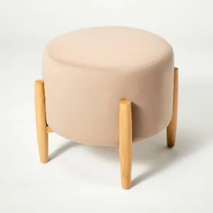 Elroy Round Velvet Ottoman with Wooden Legs Light Brown - Threshold designed wit