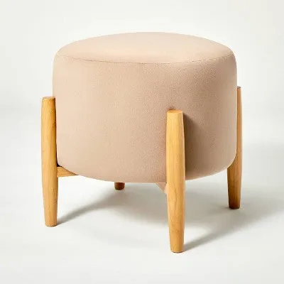 Elroy Round Velvet Ottoman with Wooden Legs Light Brown - Threshold designed wit