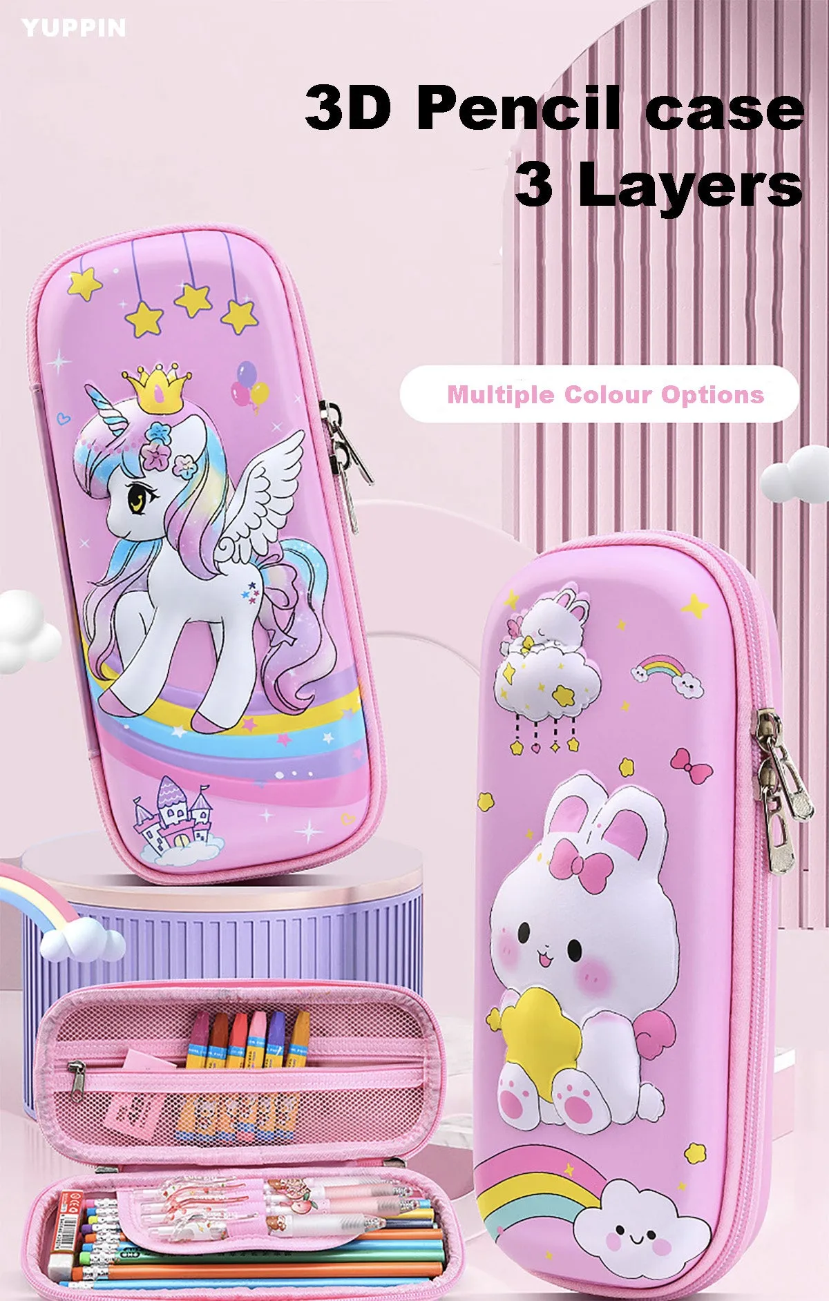 Fancydresswale Pencil Box 3D Pencil Pouch and Stationery Set Large Capacity for Boys and Girls (Unicorn Magical)