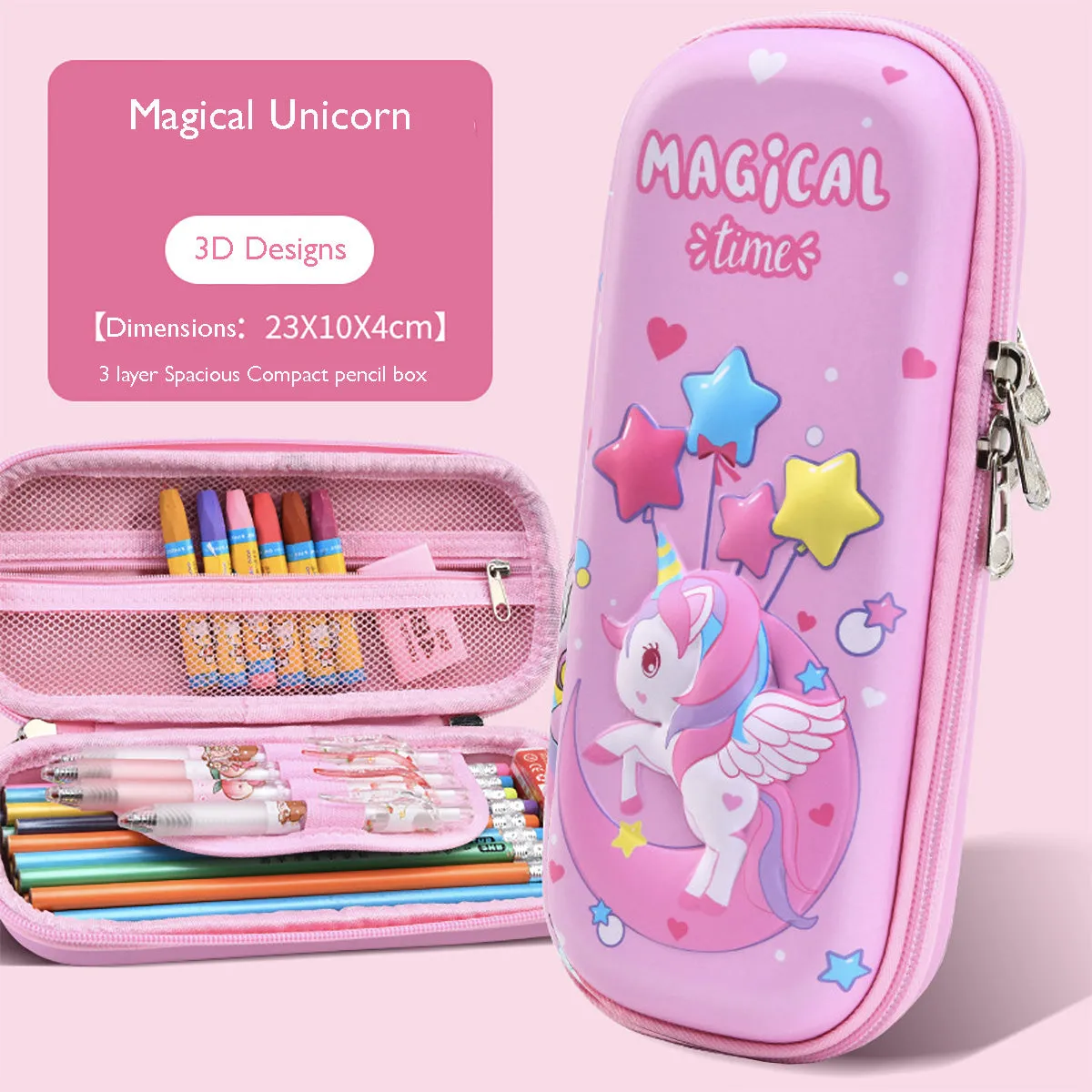 Fancydresswale Pencil Box 3D Pencil Pouch and Stationery Set Large Capacity for Boys and Girls (Unicorn Magical)