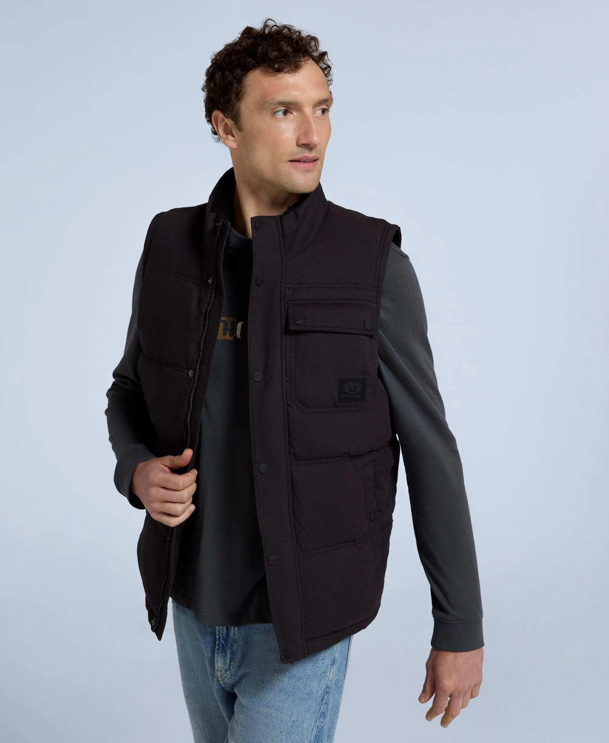 Fistral Mens Cotton Padded Borg Lined Gilet - Black