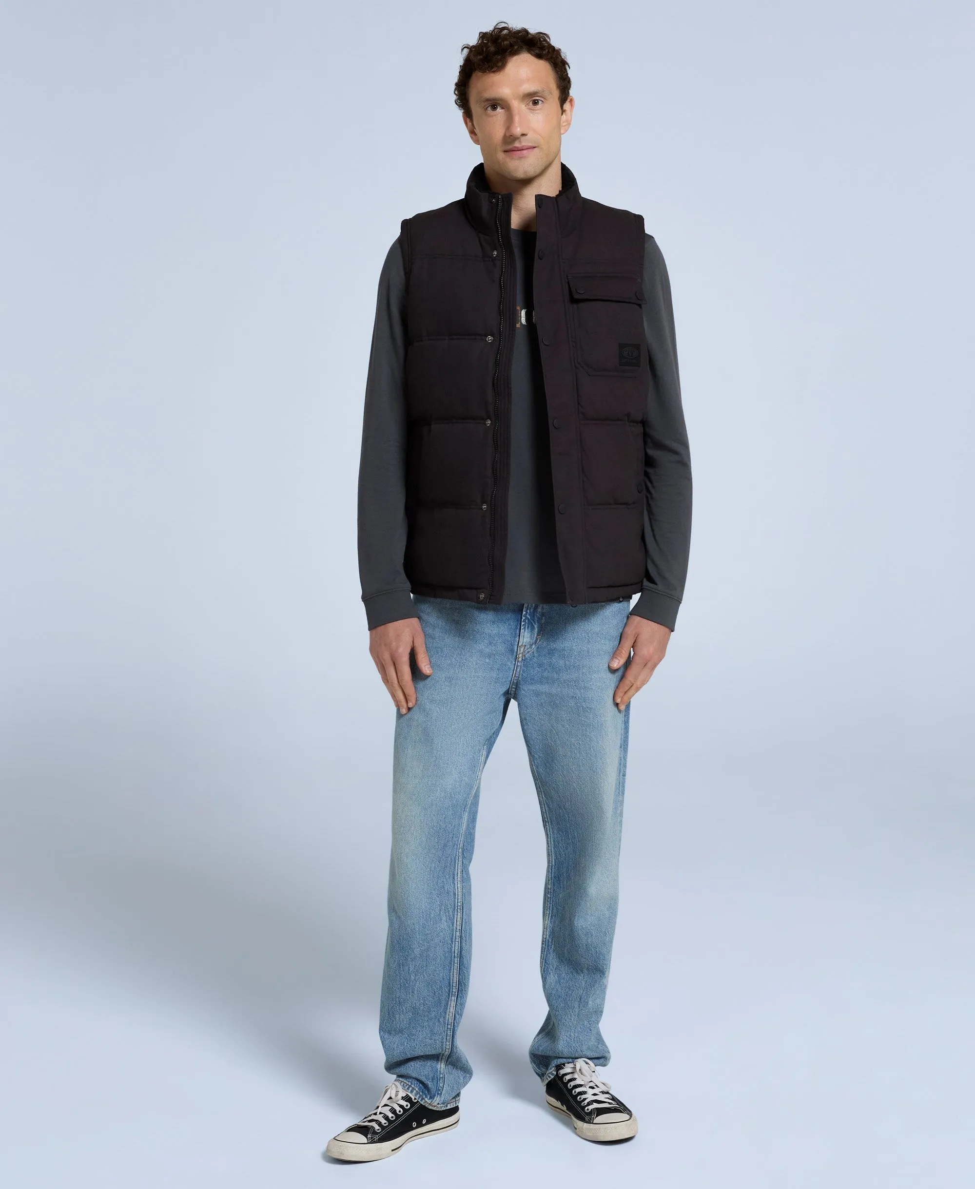 Fistral Mens Cotton Padded Borg Lined Gilet - Black