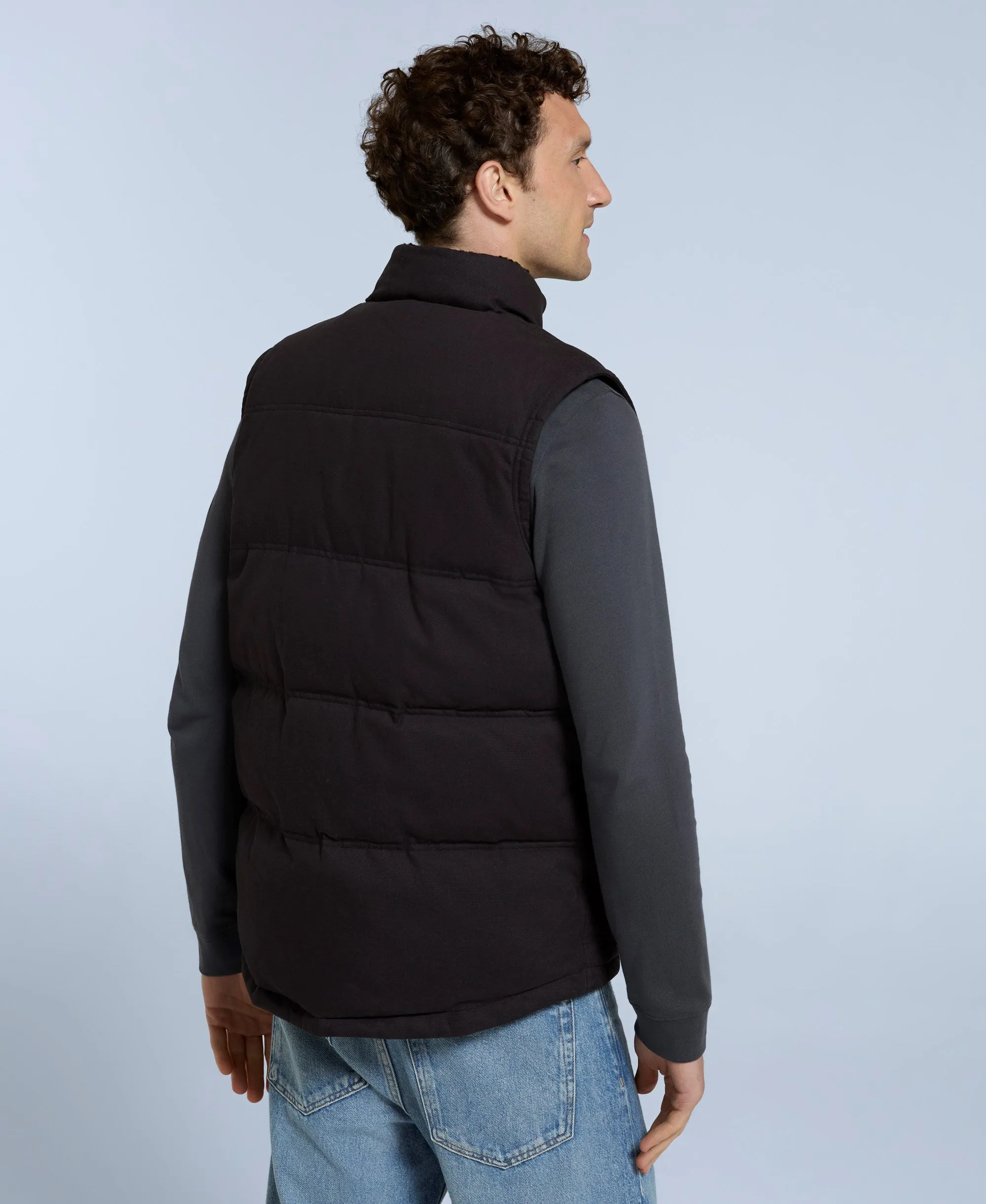 Fistral Mens Cotton Padded Borg Lined Gilet - Black