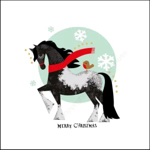 Horse Cosy Winter Scarf Christmas Card with hand painted gold leaf  --- CHDCX2