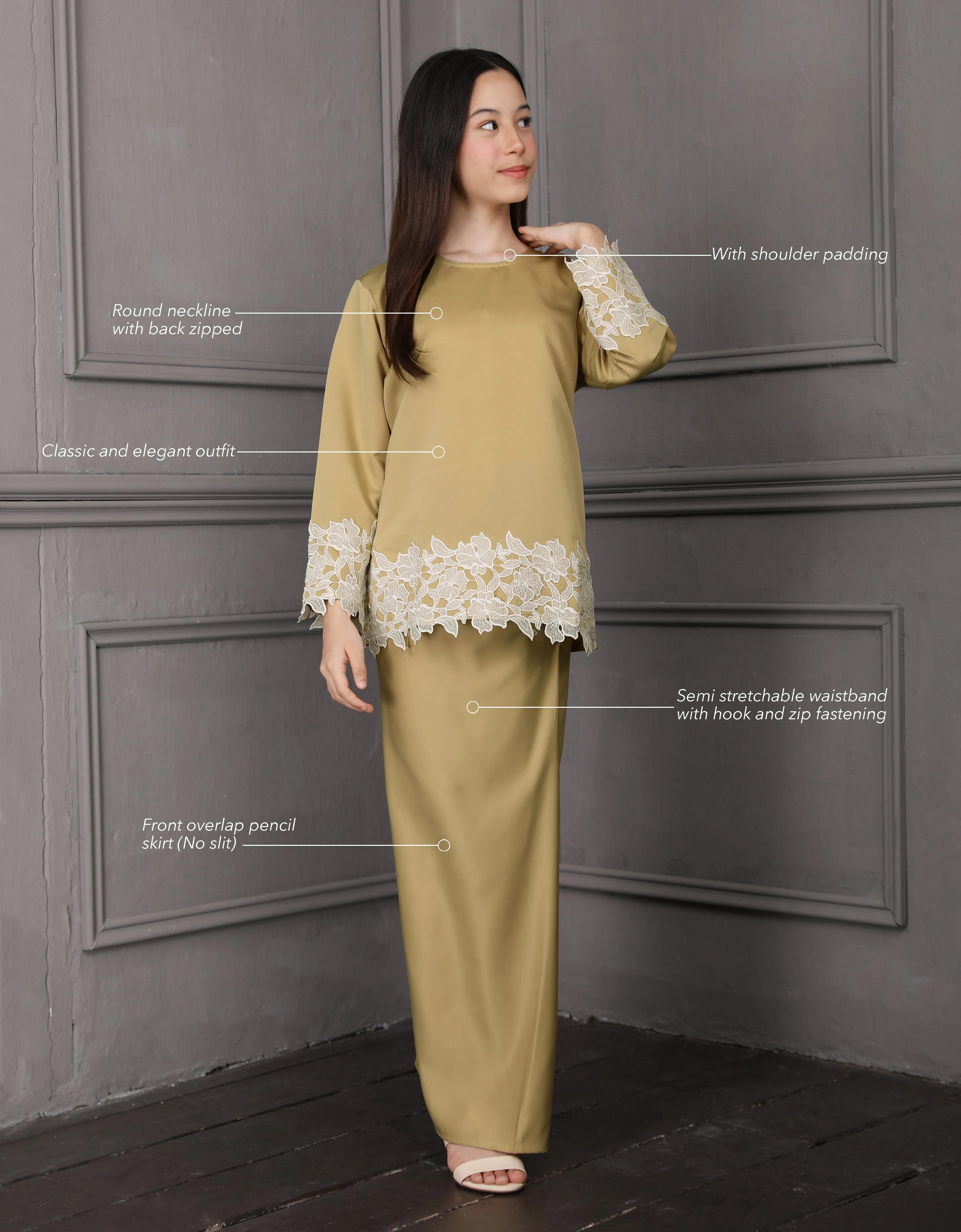 KIDS BAJU KURUNG KEDAH JULYA (AVOCADO)