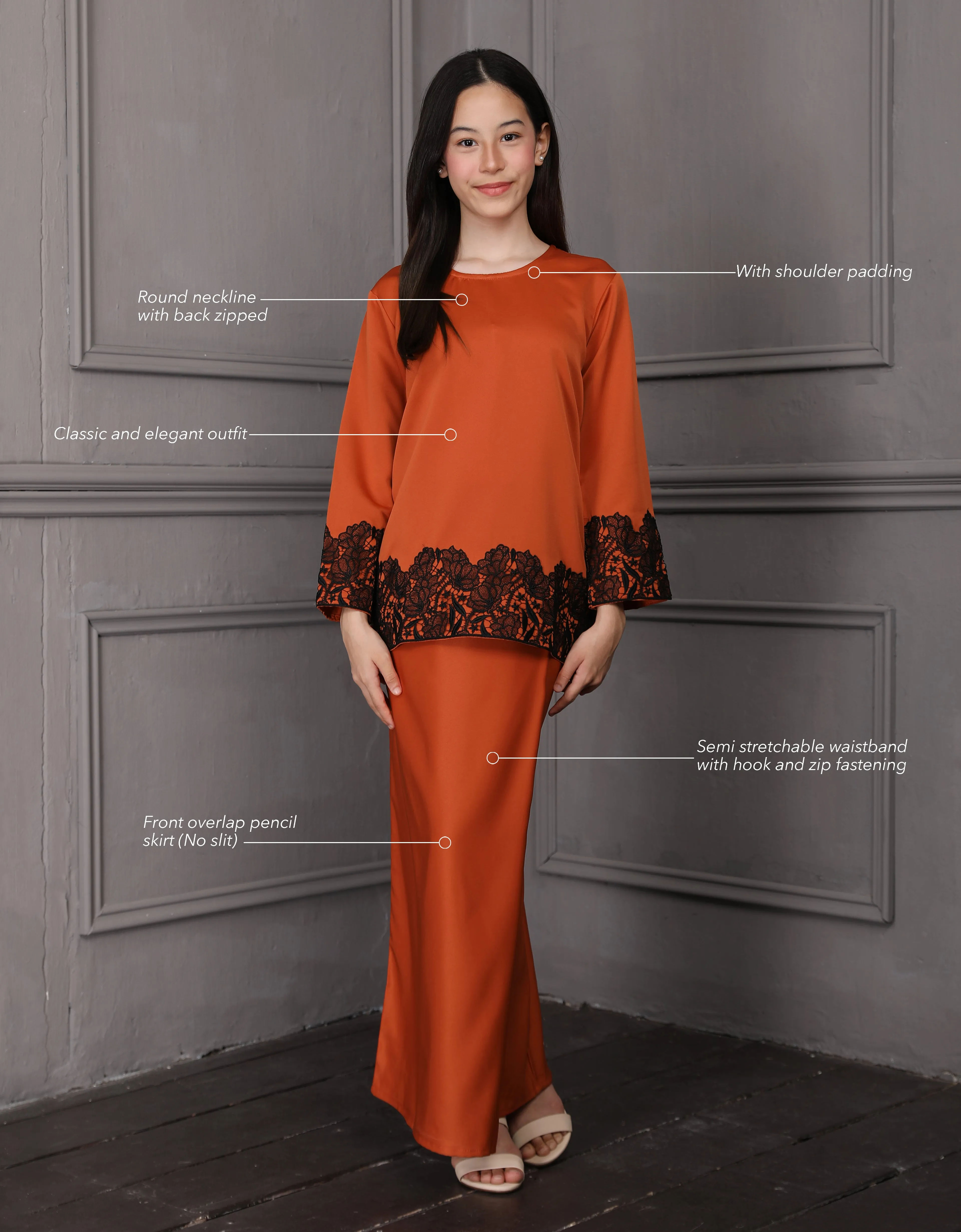 KIDS BAJU KURUNG KEDAH JULYA (BURNT RANGE)