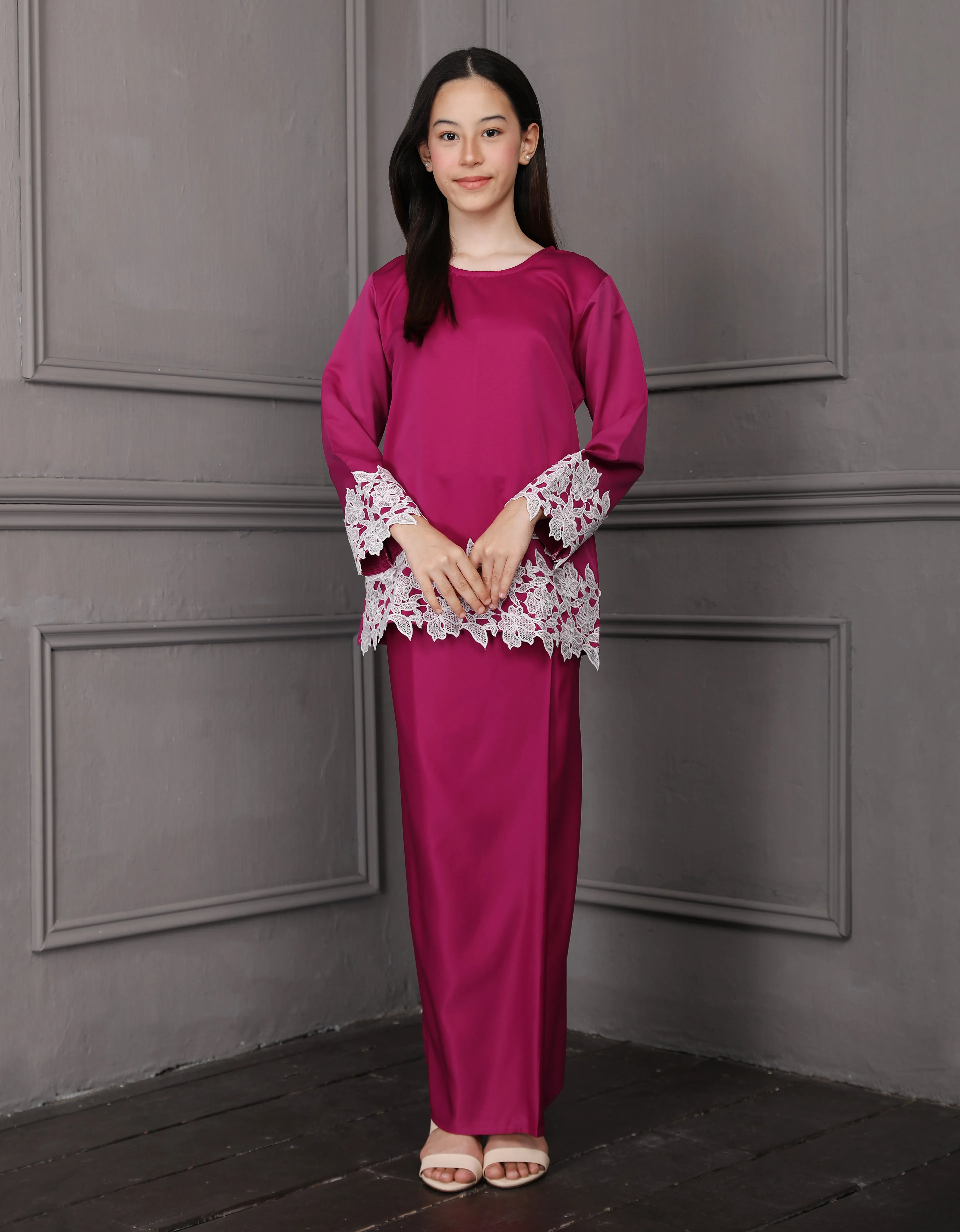 KIDS BAJU KURUNG KEDAH JULYA (FUCHSIA PINK)
