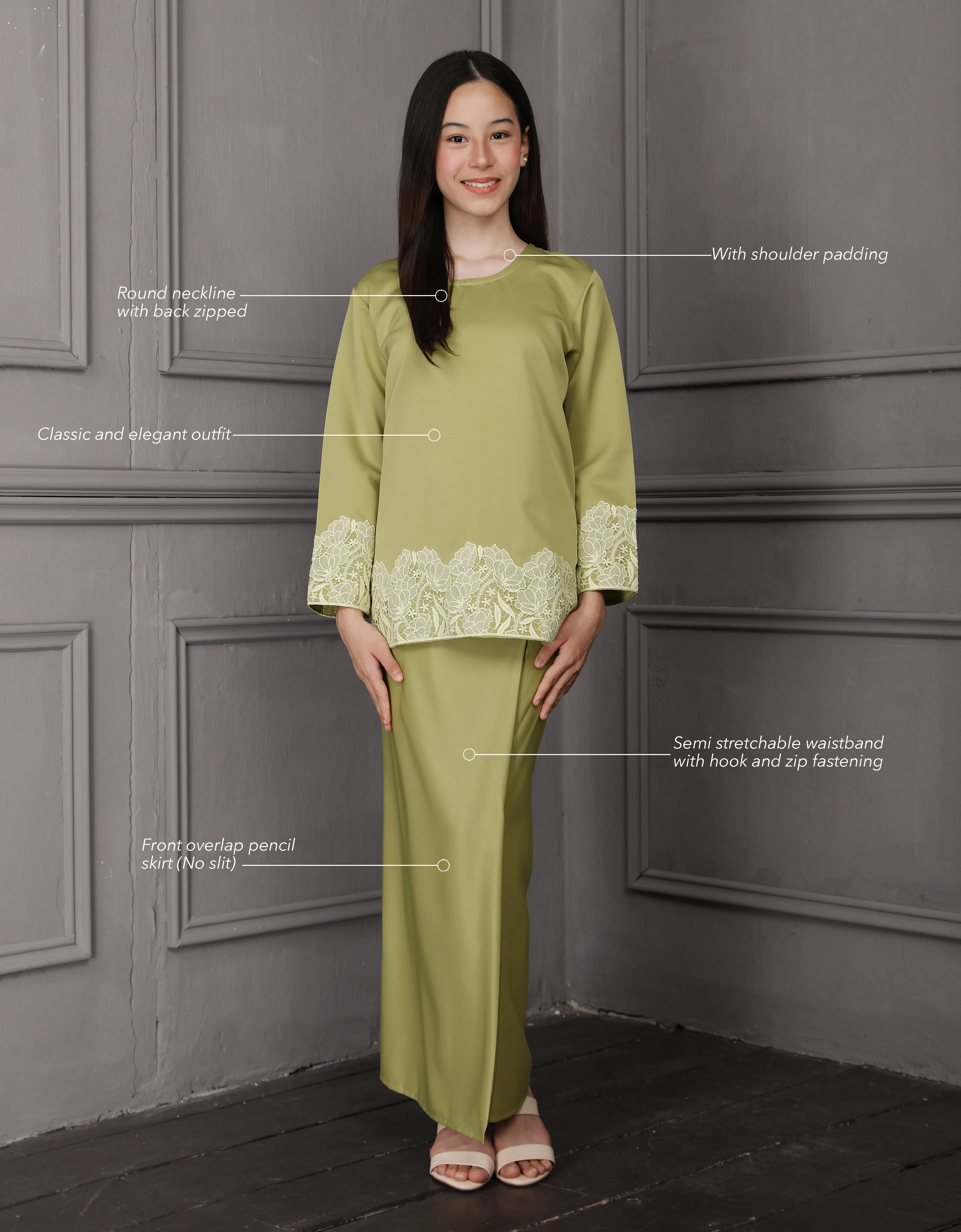 KIDS BAJU KURUNG KEDAH JULYA (GREEN TEA)