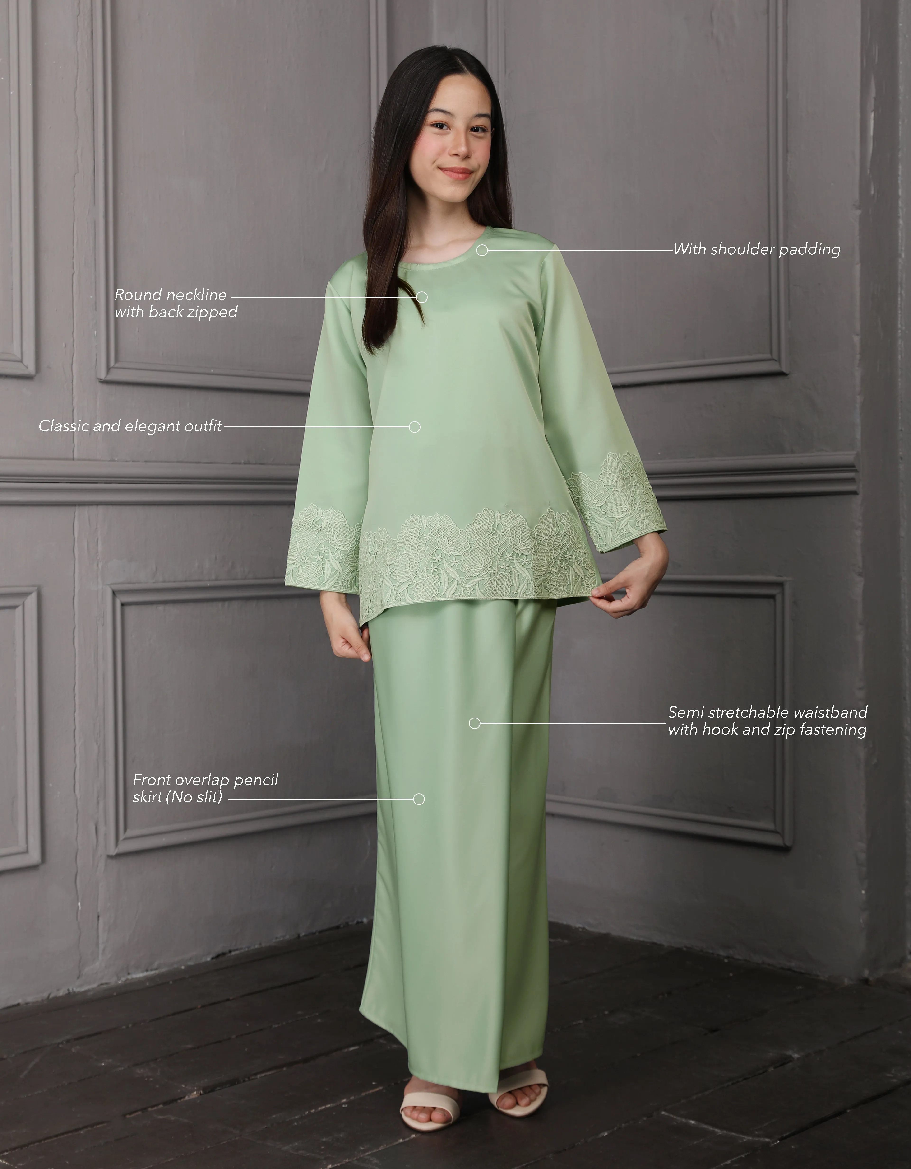 KIDS BAJU KURUNG KEDAH JULYA (MINT)