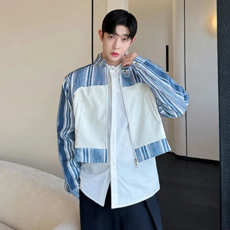 Korean Style Trendy PU Leather Spliced Short Jacket Men's Wear 2024 Autumn New Fashion Male Contrast Color Jackets 9C6974