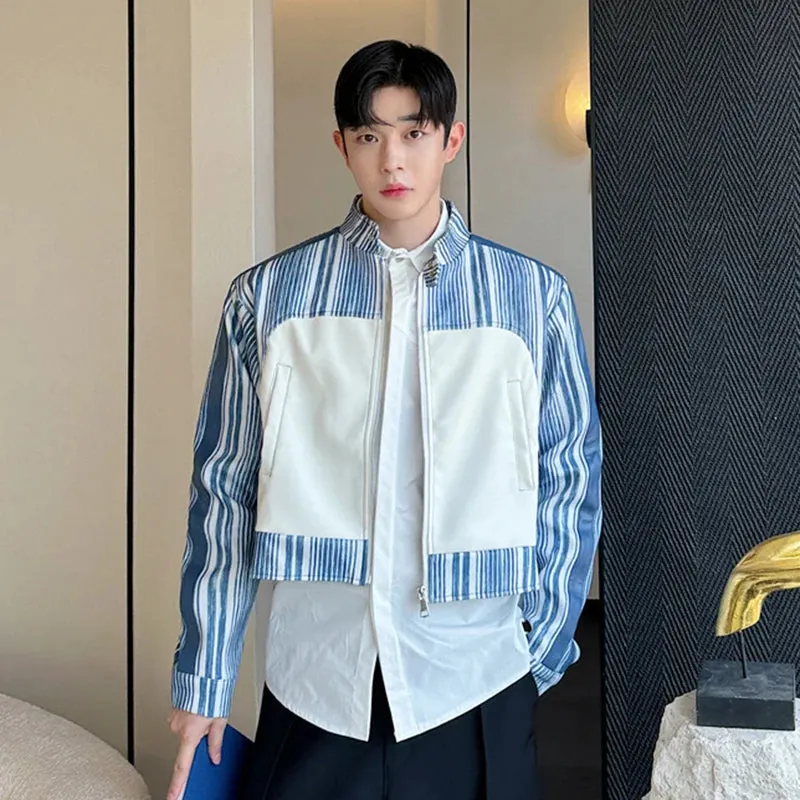 Korean Style Trendy PU Leather Spliced Short Jacket Men's Wear 2024 Autumn New Fashion Male Contrast Color Jackets 9C6974