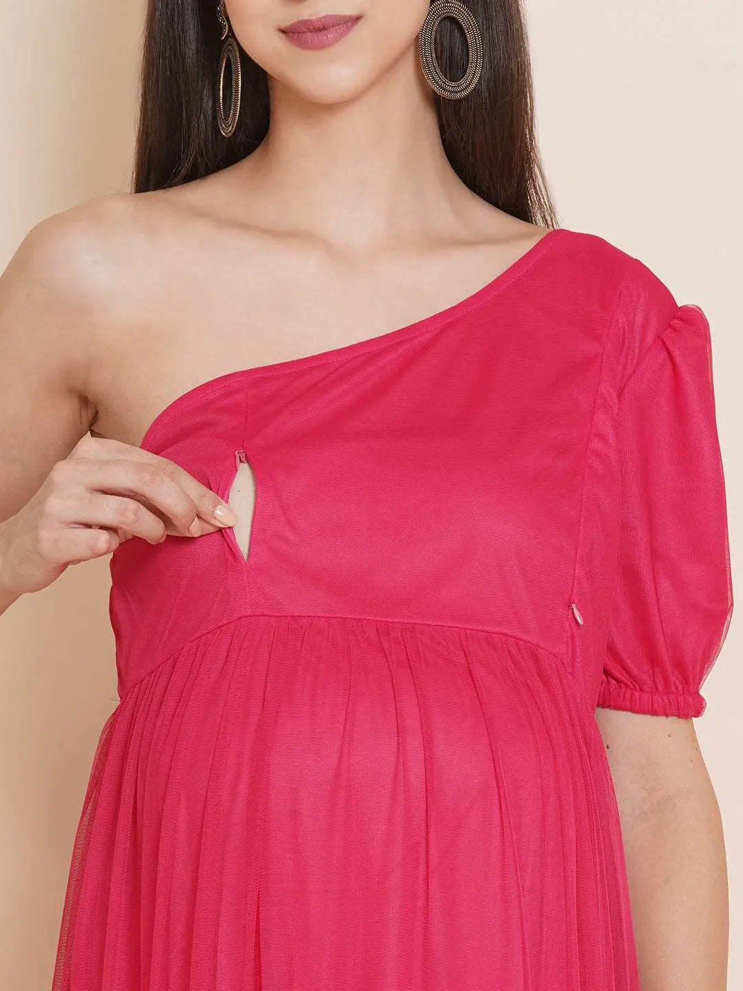 Maxi Baby Shower Dress Solid Pink