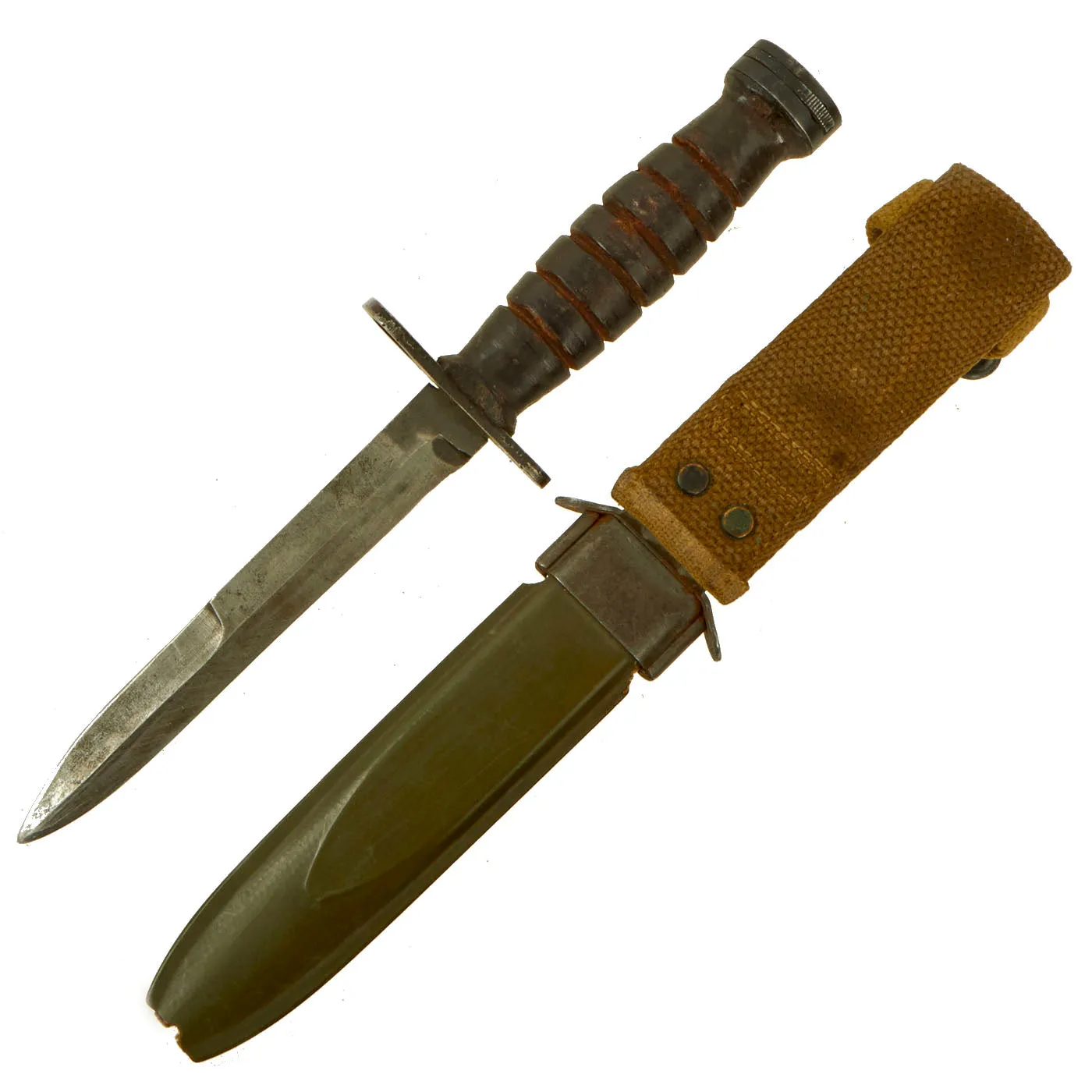 Original U.S. WWII M4 Bayonet by Rare Manufacturer Aerial Cutlery Company, Marinette, Wisconsin for the M1 Carbine with M8 Scabbard