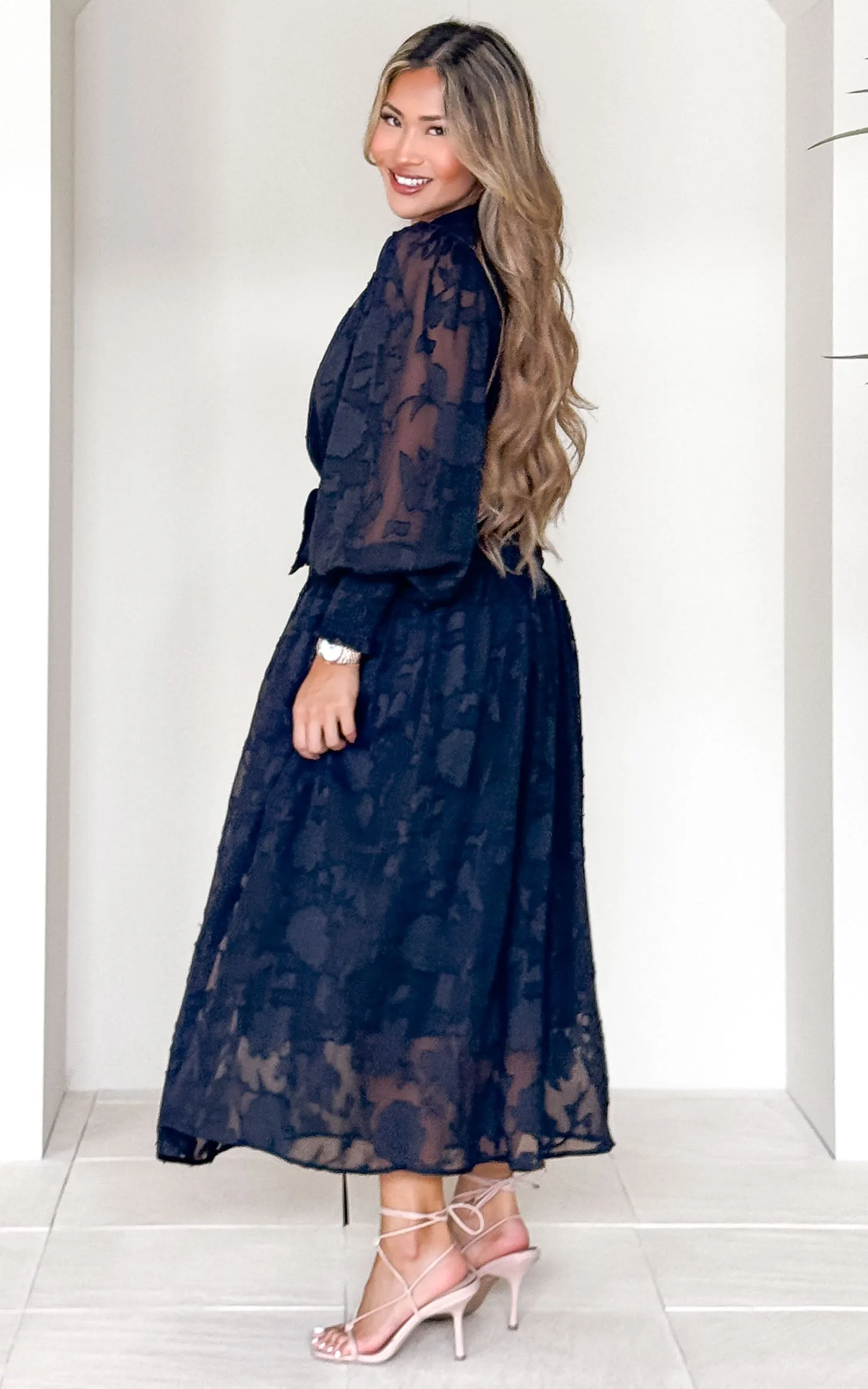 Paula Maxi Dress - Navy Floral Texture