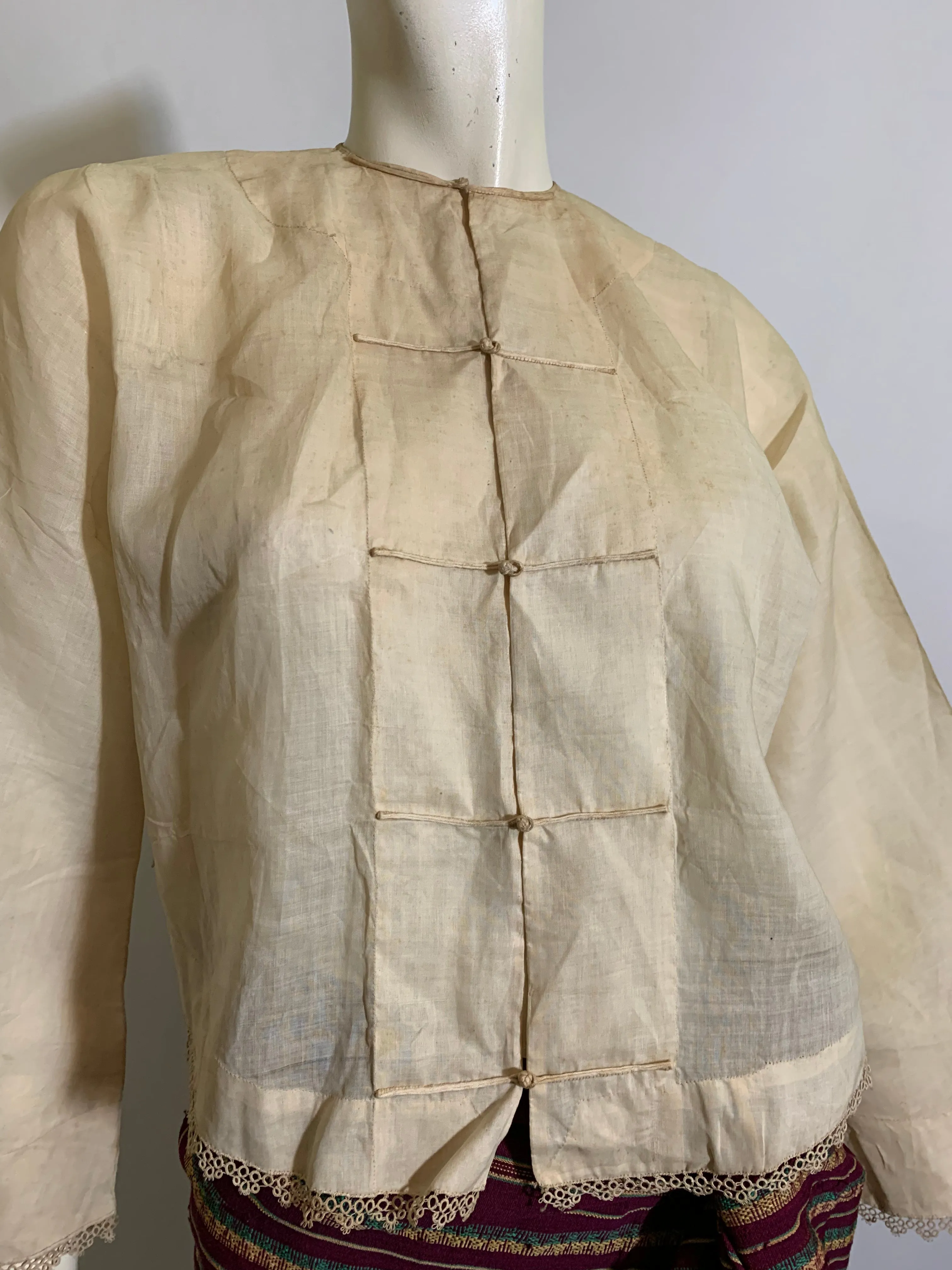 Rare Burmese Purple and Gold Striped Wool Bridal Skirt with 2 Bodices and Ornate Shoes circa 1890s