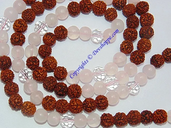 Rudraksha Rose Quartz combination mala for Love and Romance