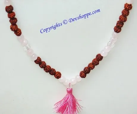 Rudraksha Rose Quartz combination mala for Love and Romance