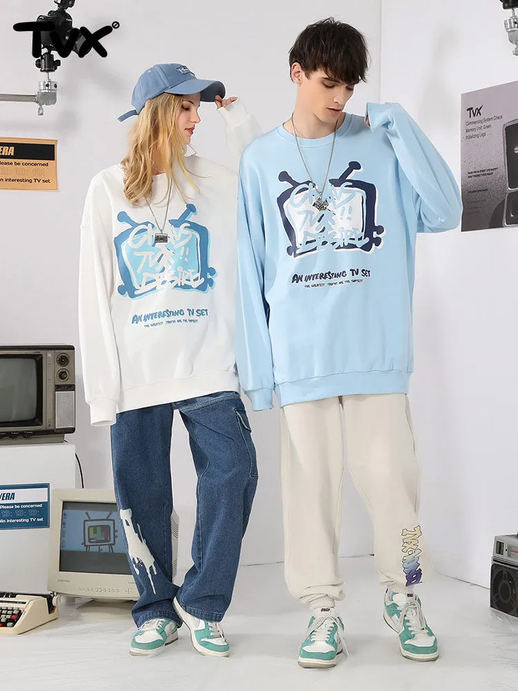 Streetwear TV letter-print couple pullover hoodie