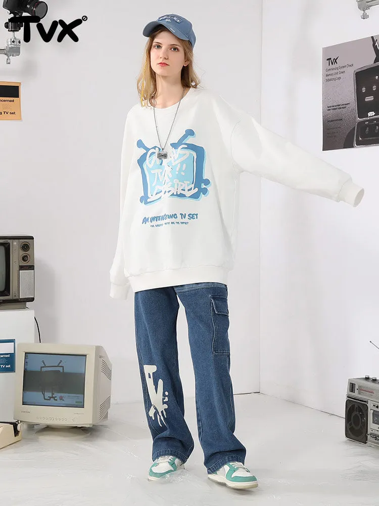 Streetwear TV letter-print couple pullover hoodie