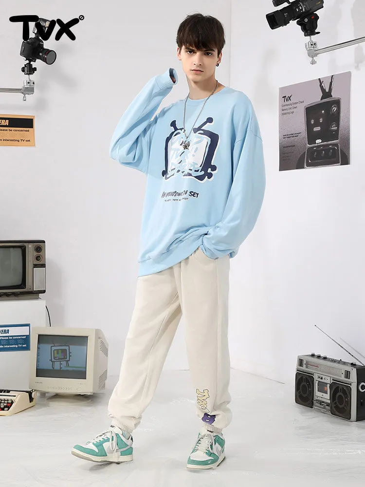 Streetwear TV letter-print couple pullover hoodie