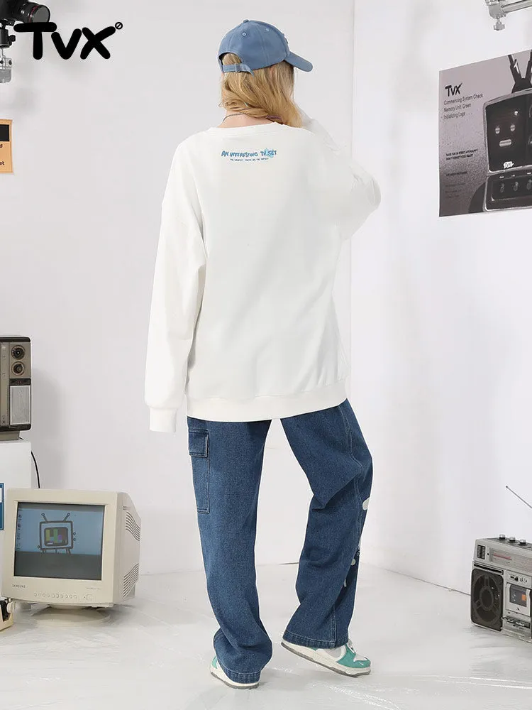 Streetwear TV letter-print couple pullover hoodie