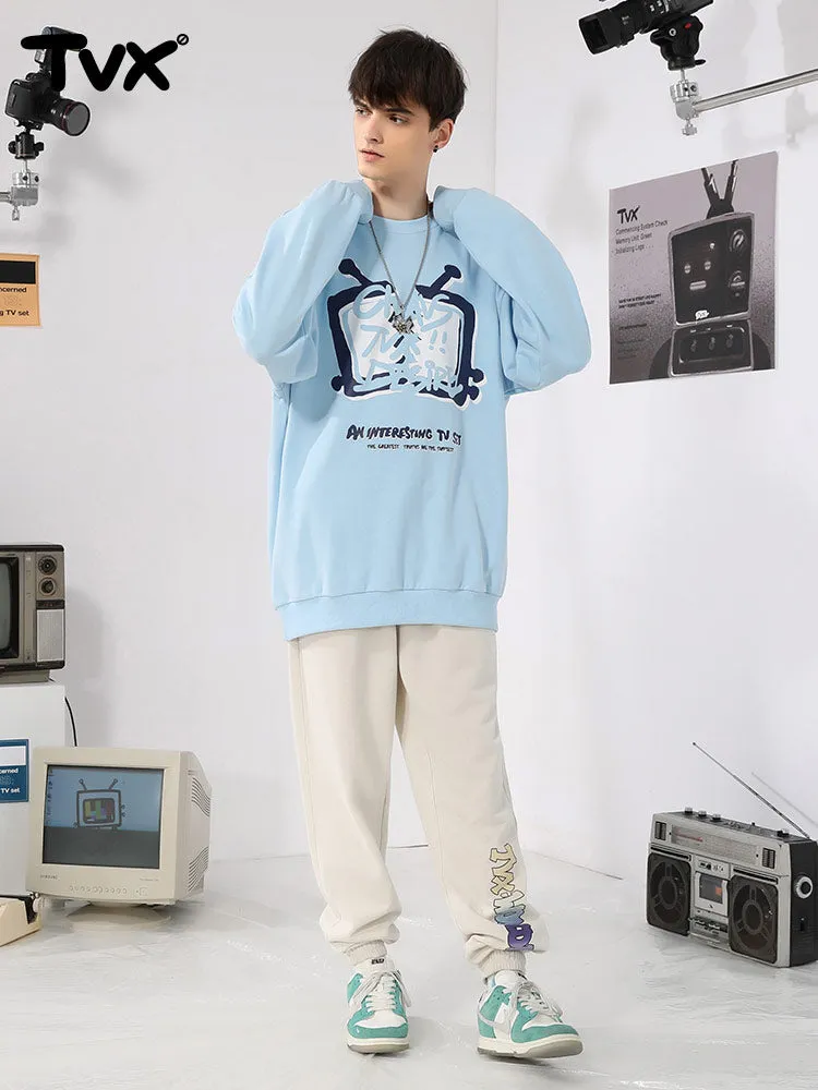 Streetwear TV letter-print couple pullover hoodie