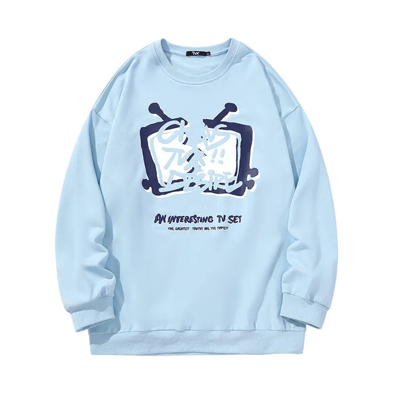 Streetwear TV letter-print couple pullover hoodie
