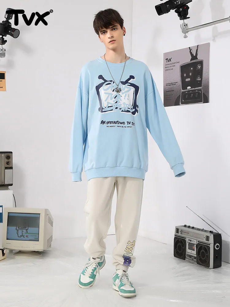 Streetwear TV letter-print couple pullover hoodie