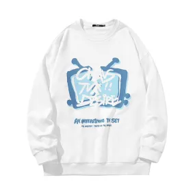 Streetwear TV letter-print couple pullover hoodie